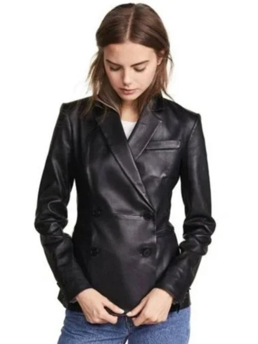 Theory Black Bristol DB Lamb Leather Jacket, US 00
